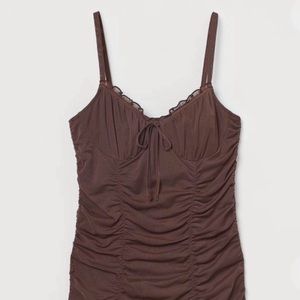 brown bodycon mesh mini dress from h&m